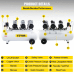 Compresseur d’Air Silencieux VEVOR 100 L – 3 CV, Sans Huile, 8 Bar, 495 L/min – Moteur Cuivre – Image 4