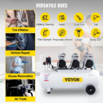Compresseur d’Air Silencieux VEVOR 100 L – 3 CV, Sans Huile, 8 Bar, 495 L/min – Moteur Cuivre – Image 6