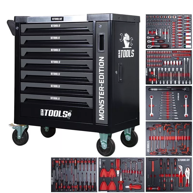 e1-1.webp SERVANTE D'ATELIER BM TOOLS 9/7 MONSTER-EDITION-GREY 7 TIROIRS PLEINS, 1 PORTE & – Image 1